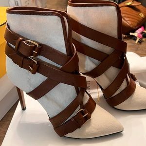 Balmain Jackie Canvas and Leather Booties
